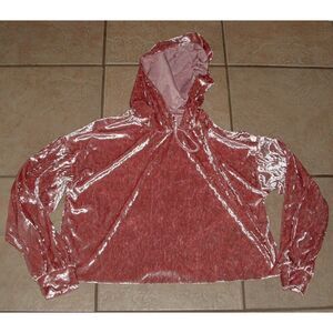 IVOIRE Pink Sz Large Roomy Stretchy Soft Crushed Velvet Hooded Cropped Shirt